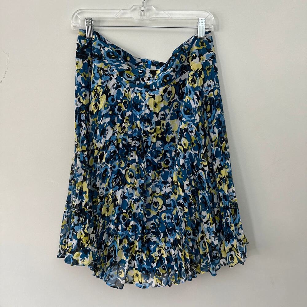 Vintage Charter Club Skirt 14 Blue Floral Chiffon Pleated Midi Garden Party Chic